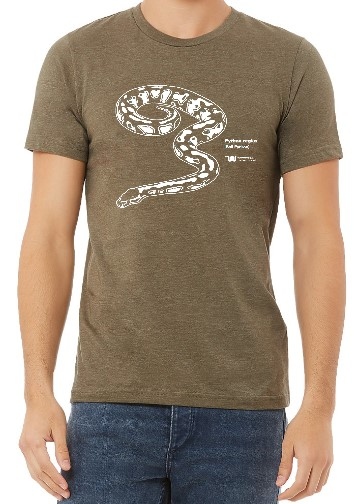 Product Description: Shirt features an African Ball Python on an olive colored soft tri-blend shirt. Designed by education director Sarah Breznen.Pickup details will be emailed separately after purchase.</br> Snake T-shirt Unisex Adult